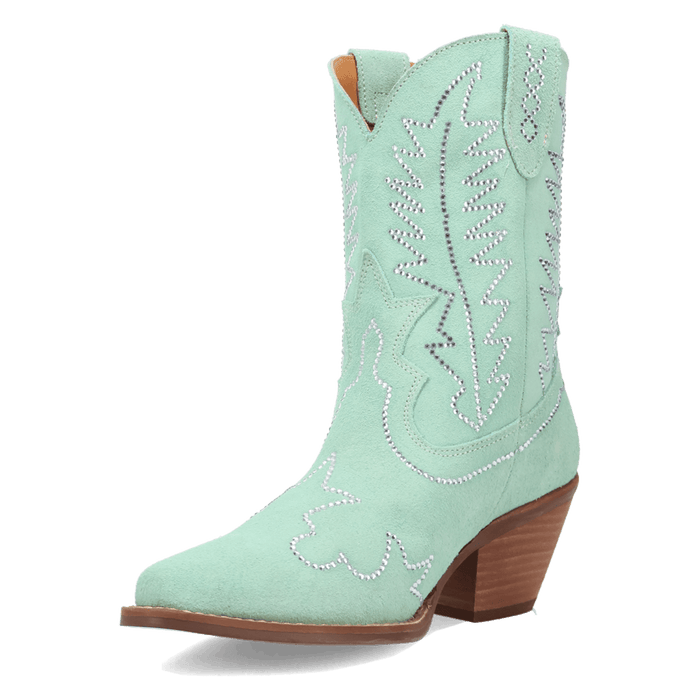 PRODUCT SHOT TINY PONY SUEDE LEATHER BOOTIE AT 225 DEGREE ANGLE