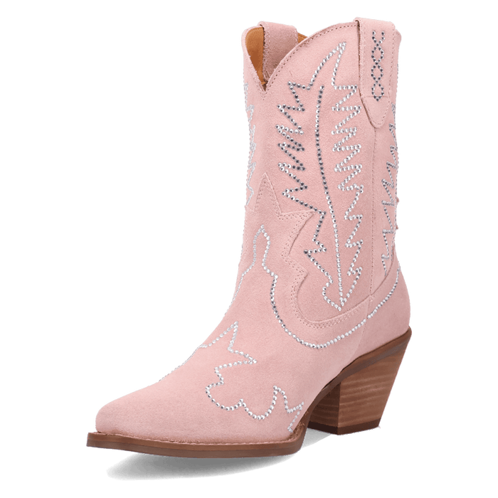 PRODUCT SHOT TINY PONY SUEDE LEATHER BOOTIE AT 225 DEGREE ANGLE