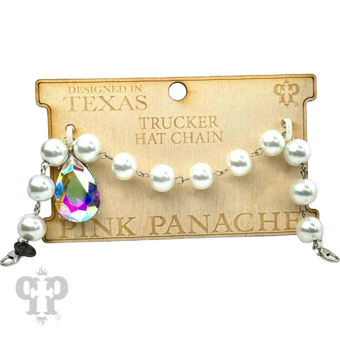 Trucker Hat Bead Chain with Large Rhinestone Teardrop