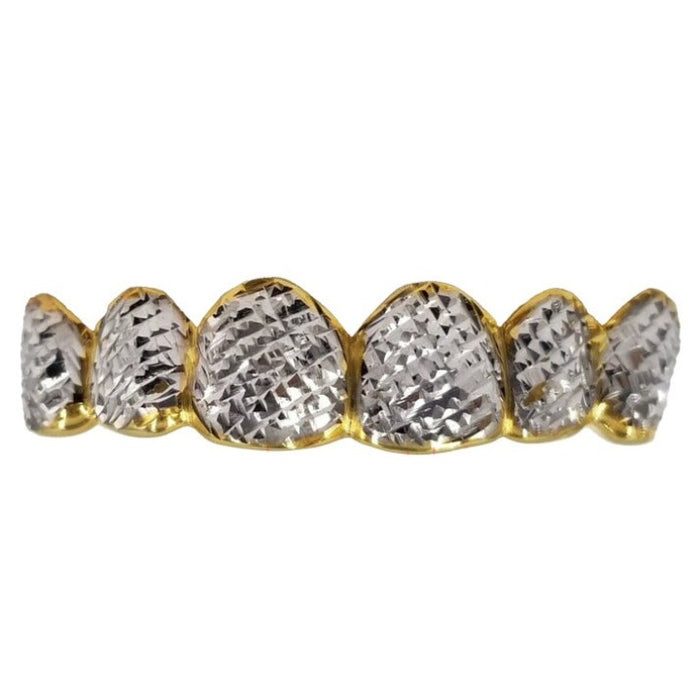 Two-Tone with White Diamond Cuts Grillz Top or Bottom