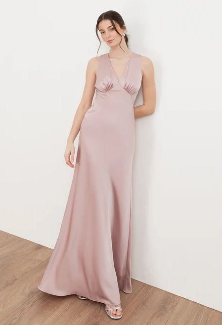 V-Neck Satin Maxi Dress