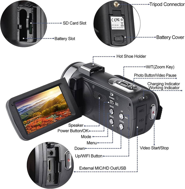 Video Camera 4K Camcorder WiFi 48MP Vlogging Camera for YouTube with Microphone
