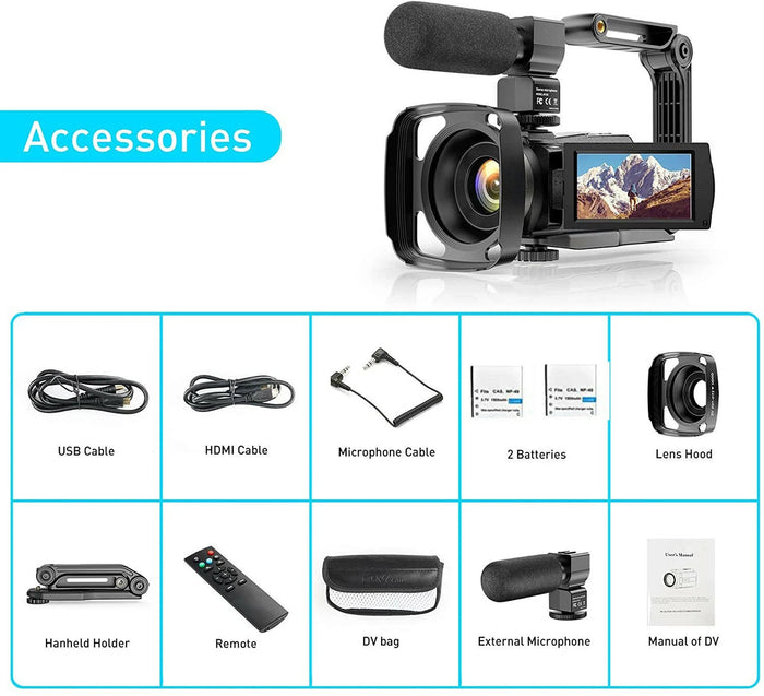 Video Camera Camcorder 4K WiFi 48MP Vlogging Camera for YouTube with Microphone