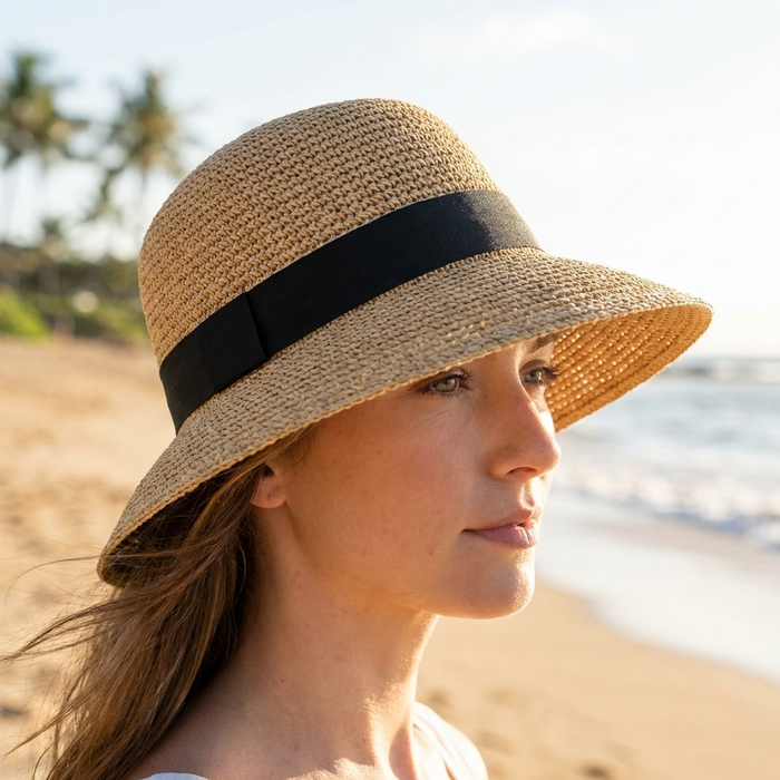Women's Adjustable Raffia Sun Hat – Wide Brim Hollow Straw Hat with Breathable Design, UV Protection & Elegant French Retro Style