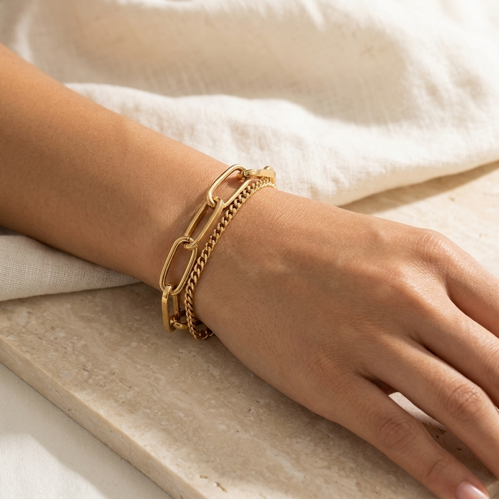 Women's Chunky Titanium Steel Bracelet – Minimalist Geometric Electroplated Gold & Silver Bangle