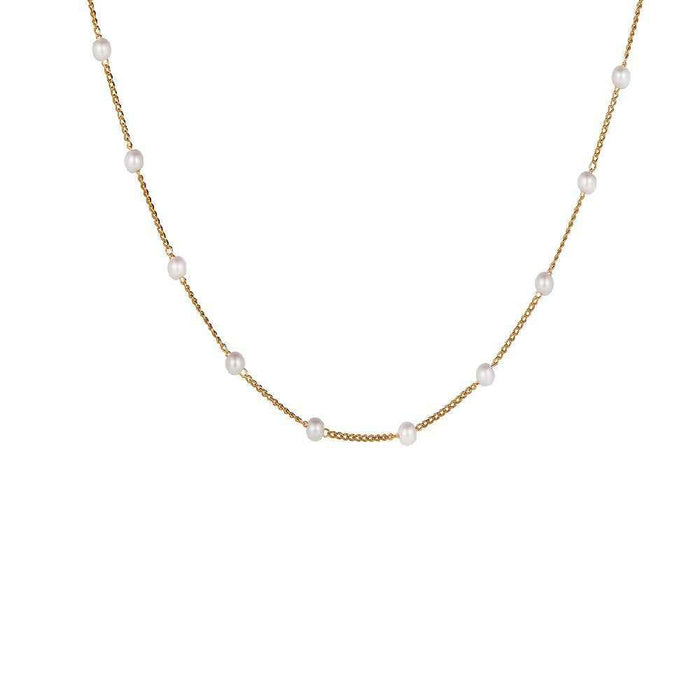 Women's Minimalist Imitation Pearl Necklace – 4mm Pearl Chain in Gold or Silver