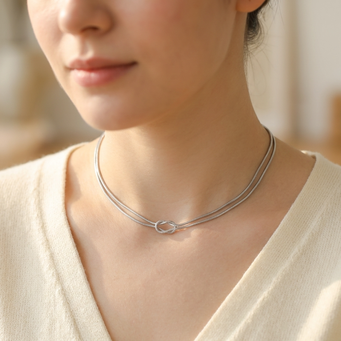 Women's Minimalist Knotted Double-Layer Snake Chain Bracelet & Necklace
