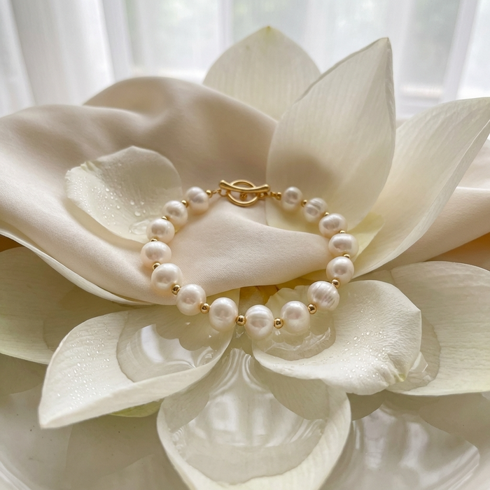 Women's Natural Baroque Pearl Bracelet – Genuine Freshwater Irregular 8–9mm White Pearl Jewelry