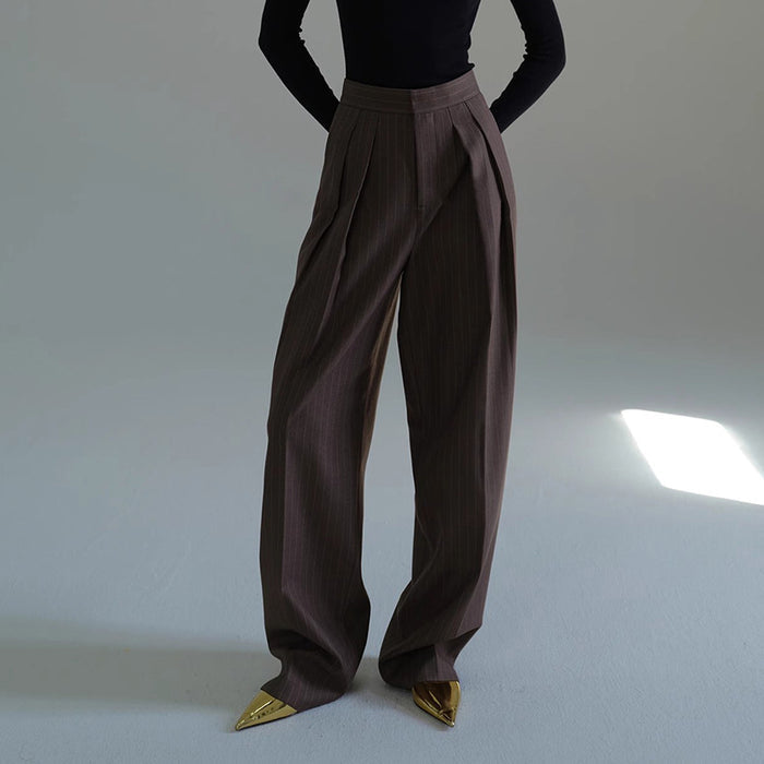 Women's Striped Suit Baggy Pants – Wide-Leg Nine-Point Retro High Street Trousers