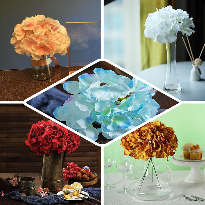 10 Pack - White Artificial Hydrangeas Head and Wire Stems - DIY Dual Tone Hydrangea Flower Arrangements