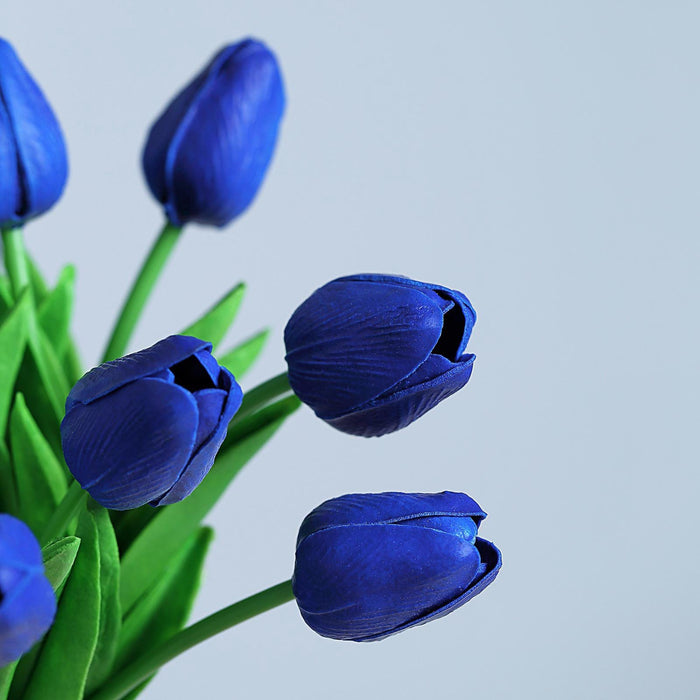 10 Pack | 13 inch Royal Blue Single Stem Real Touch Tulips Artificial Flowers Bouquet, Foam Wedding Flowers