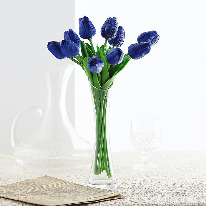 10 Pack | 13 inch Royal Blue Single Stem Real Touch Tulips Artificial Flowers Bouquet, Foam Wedding Flowers