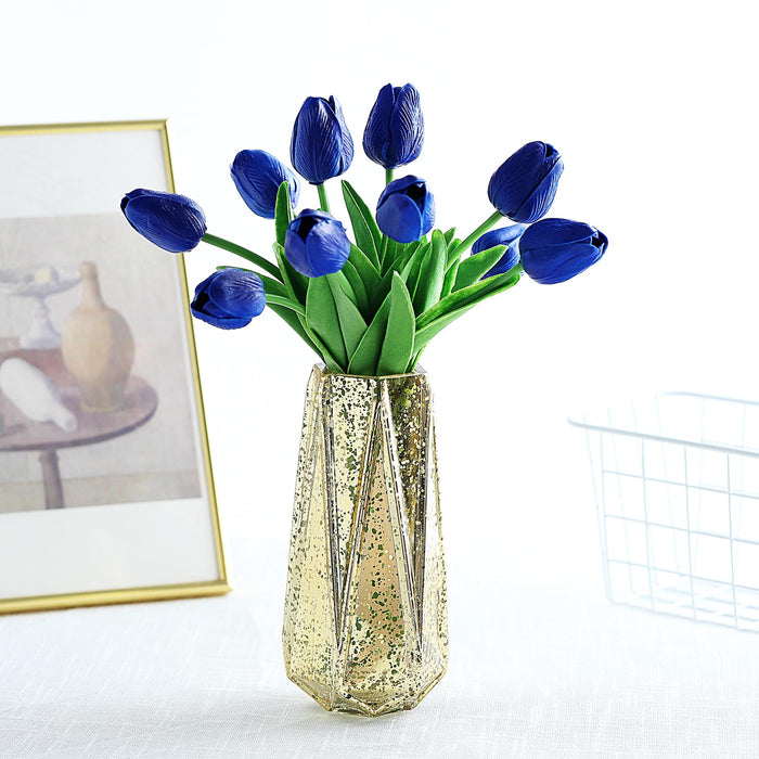 10 Pack | 13 inch Royal Blue Single Stem Real Touch Tulips Artificial Flowers Bouquet, Foam Wedding Flowers