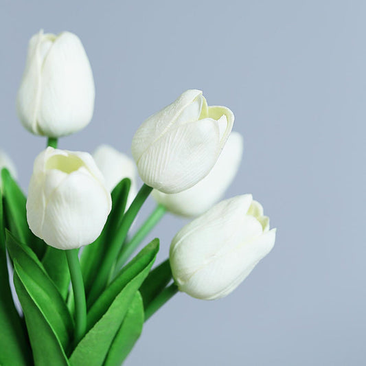 10 Pack | 13 inch White Single Stem Real Touch Tulips Artificial Flowers Bouquet, Foam Wedding Flowers