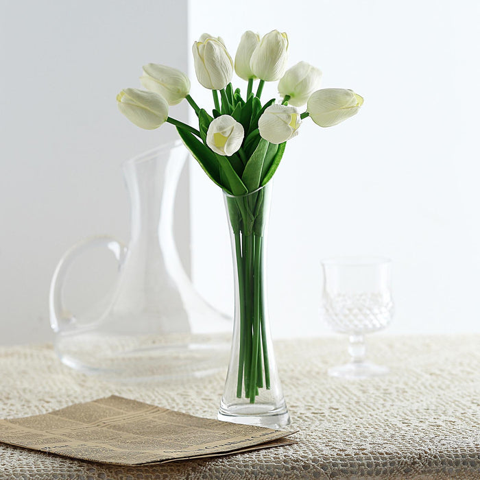 10 Pack | 13 inch White Single Stem Real Touch Tulips Artificial Flowers Bouquet, Foam Wedding Flowers
