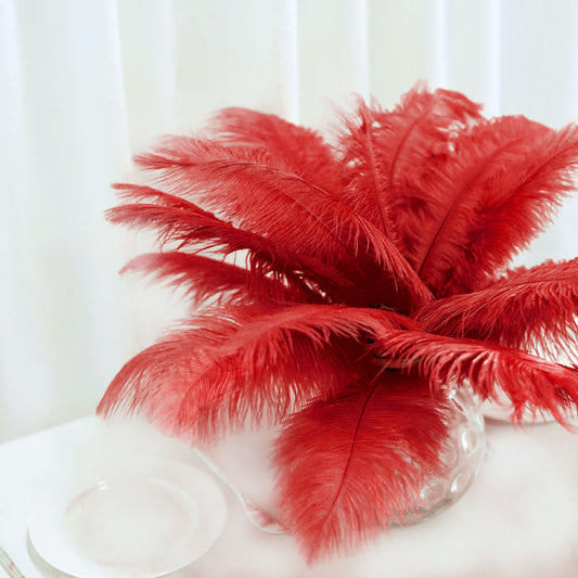 12 Pack | 13"-15" Natural Plume Real Ostrich Feathers Vase Centerpiece - Red
