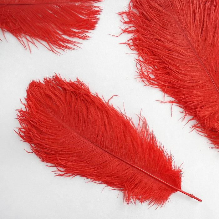 12 Pack | 13"-15" Natural Plume Real Ostrich Feathers Vase Centerpiece - Red