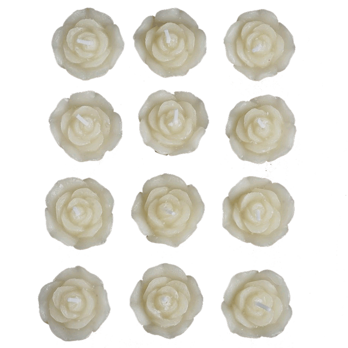 12 PCS Ivory Rose Mini Floating Candles Wedding Birthday Party Centerpiece Decor