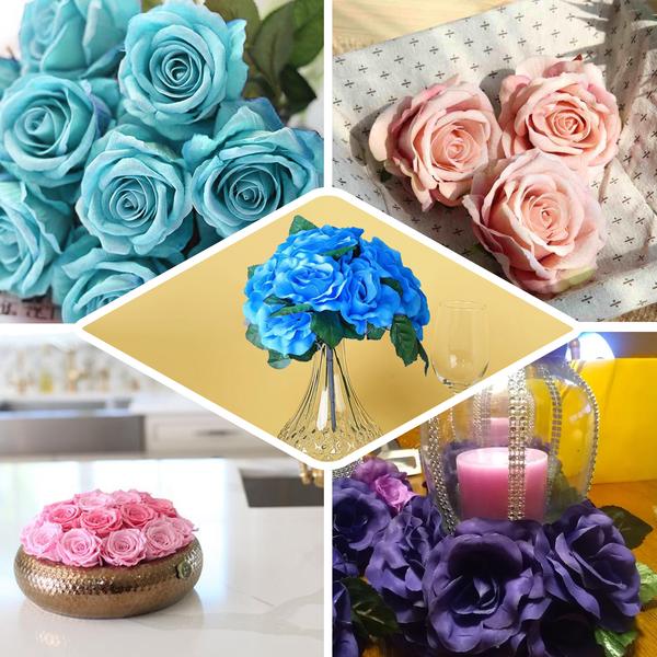 14 Gold Velvet-Like Faux Rose Flower Bush, Artificial Flower Bouquet