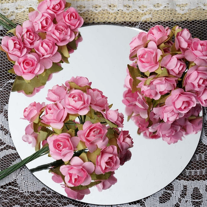 144 Pink Paper Mini Flower Roses For DIY Wedding Card Craft Party Favors Decorations