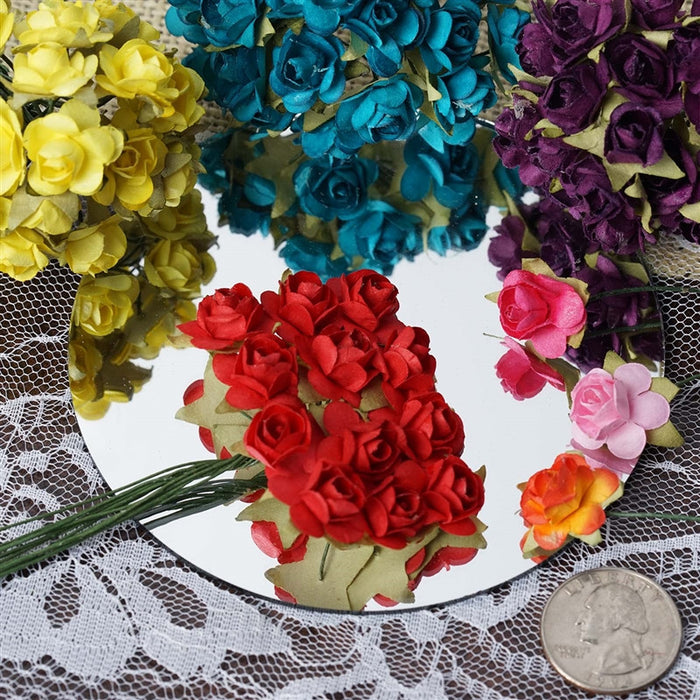 144 Pink Paper Mini Flower Roses For DIY Wedding Card Craft Party Favors Decorations