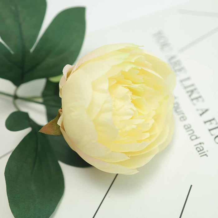 2 Bushes Light Yellow/White Peony And Hydrangea Artificial Silk Flower Bouquets