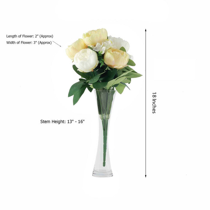 2 Bushes Light Yellow/White Peony And Hydrangea Artificial Silk Flower Bouquets