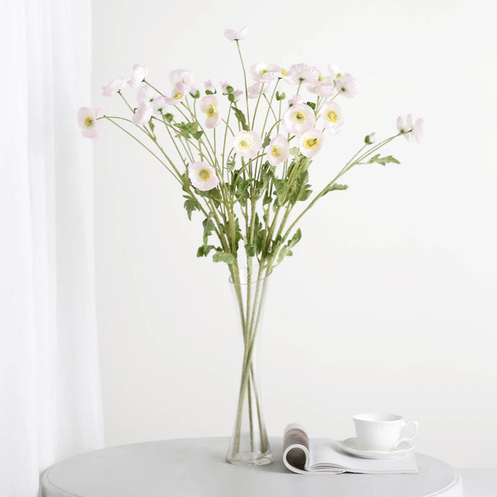 2 Bushes | 33Inch Long Stem Artificial Silk Poppy Flower Bouquet Spray - Blush/Rose Gold