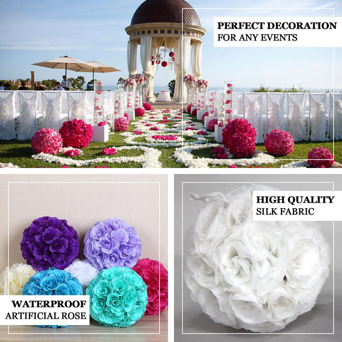2 Pack | 7" Silver Flower Ball Silk Rose Pomander Kissing Ball