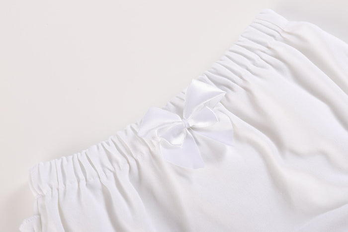 2 pc Set Light Blue and White Ruffle Knit Cotton Bloomers - Lil Cactus