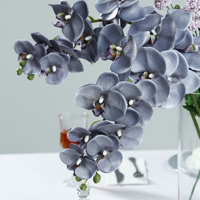 2 Stems - 40inch Charcoal Gray Artificial Long Stem Orchids - Silk Flowers Orchid Bouquet