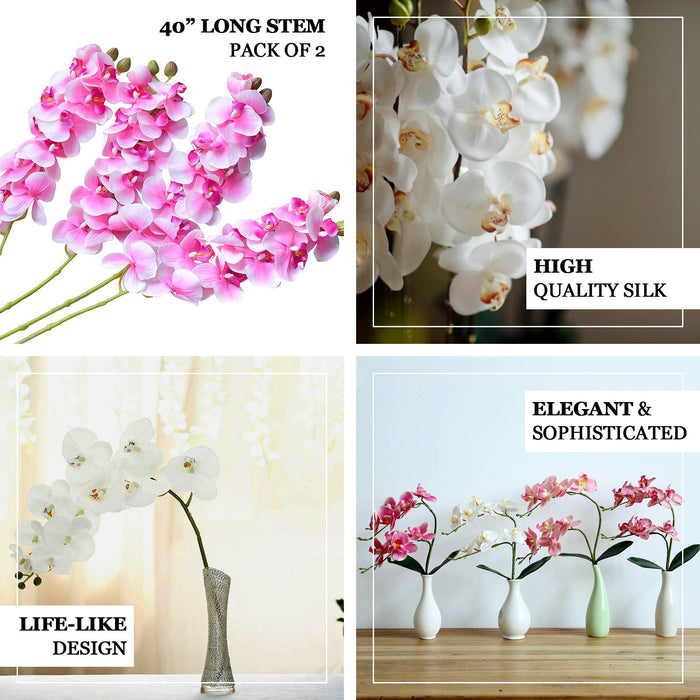 2 Stems - 40inch Lavender Artificial Long Stem Orchids - Silk Flowers Orchid Bouquet