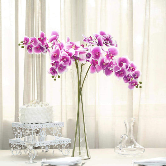 2 Stems - 40inch White/Purple Artificial Long Stem Orchids - Silk Flowers Orchid Bouquet