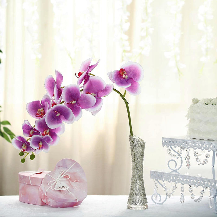 2 Stems - 40inch White/Purple Artificial Long Stem Orchids - Silk Flowers Orchid Bouquet