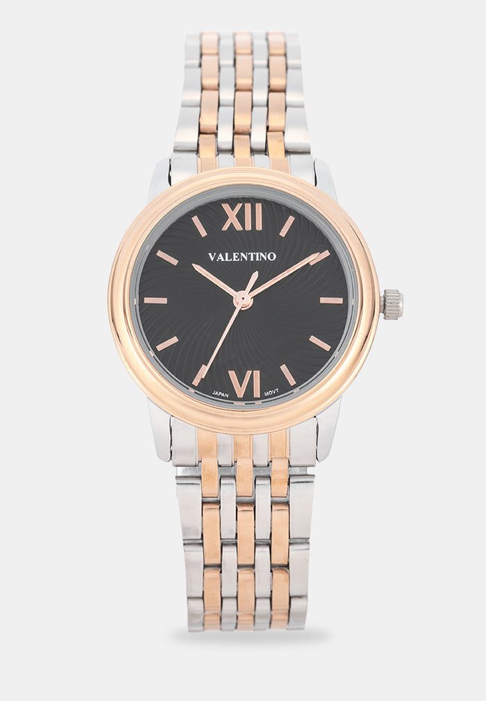 Valentino 20122577-TWO TONE-BLACK DIAL Analog Stainless Band Watch for Women-Watch Portal Philippines