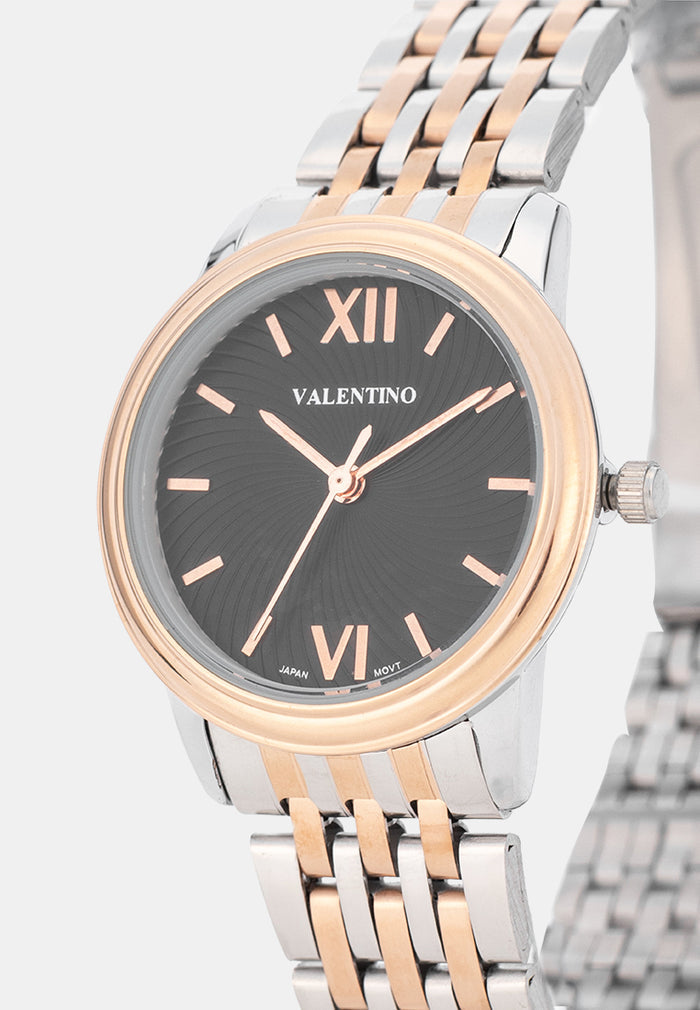 Valentino 20122577-TWO TONE-BLACK DIAL Analog Stainless Band Watch for Women-Watch Portal Philippines