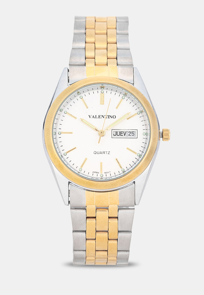 Valentino 20122579-TWO TONE-WHITE DIAL Analog Stainless Band Watch for Men-Watch Portal Philippines
