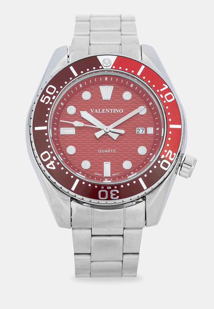 Valentino 20122581-RED DIAL Analog Stainless Band Watch for Men-Watch Portal Philippines