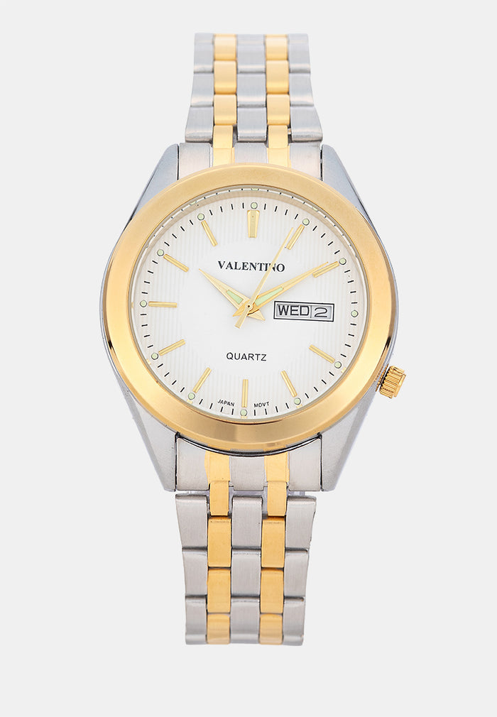 Valentino 20122590-TWO TONE-WHITE DIAL Analog Stainless Band Watch for Men-Watch Portal Philippines