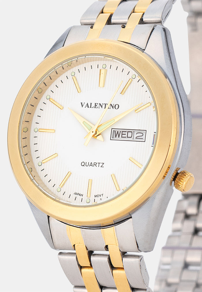 Valentino 20122590-TWO TONE-WHITE DIAL Analog Stainless Band Watch for Men-Watch Portal Philippines