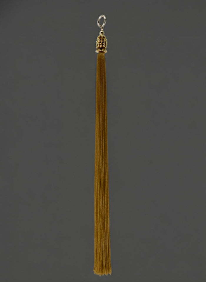 22" gold headcape 22k gold wash metal beaded tassel with gold threads ghost image potraits