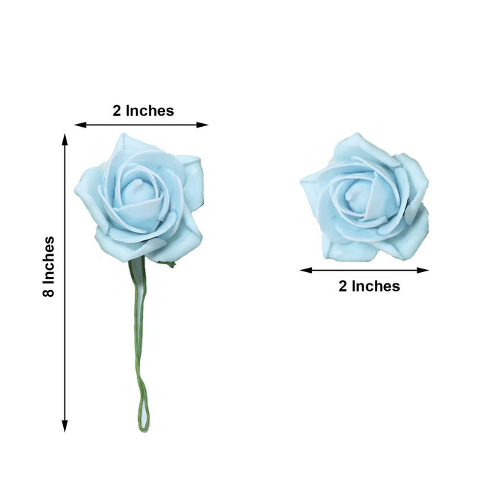 24 Roses | 2inch Dusty Blue Artificial Foam Rose With Stem And Leaves - 16 Colors