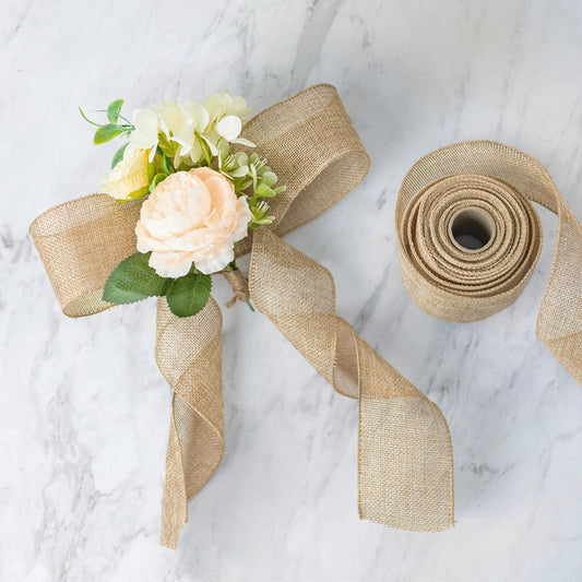 2.5" x 10 Yards Natural Tone Burlap Wired Ribbon