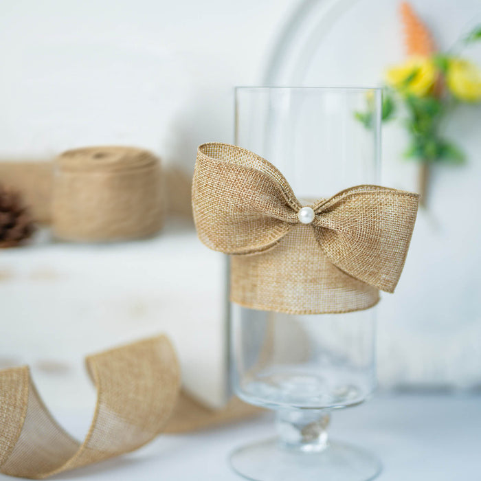 2.5" x 10 Yards Natural Tone Burlap Wired Ribbon