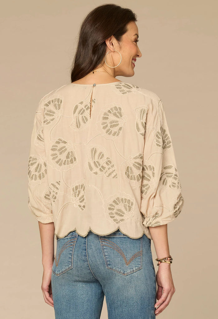 3/4 Sleeve Boat Neck Woven Top