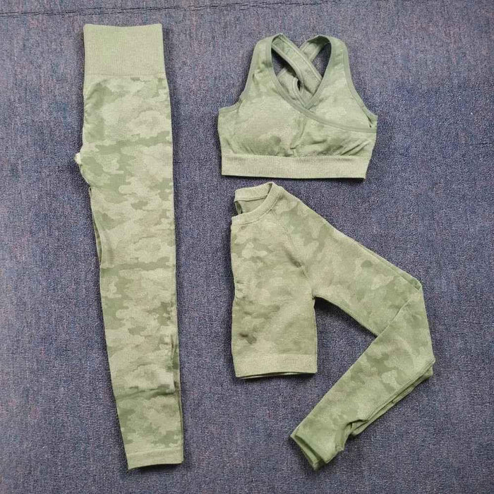 3PCS Camouflage Yoga Set for Women Seamless Fitness Yoga Bra Sports Bra High Waist GYM Camo leggings Pants Fitness Suits
