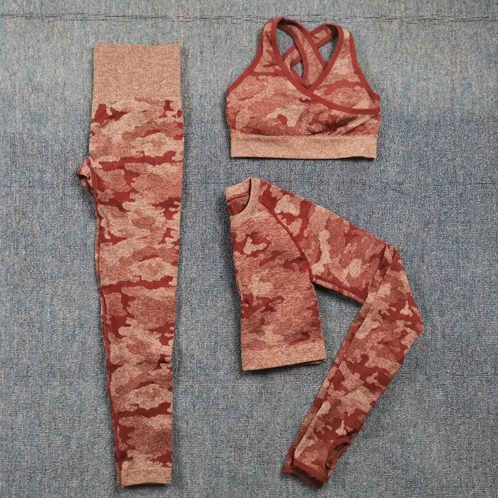 3PCS Camouflage Yoga Set for Women Seamless Fitness Yoga Bra Sports Bra High Waist GYM Camo leggings Pants Fitness Suits