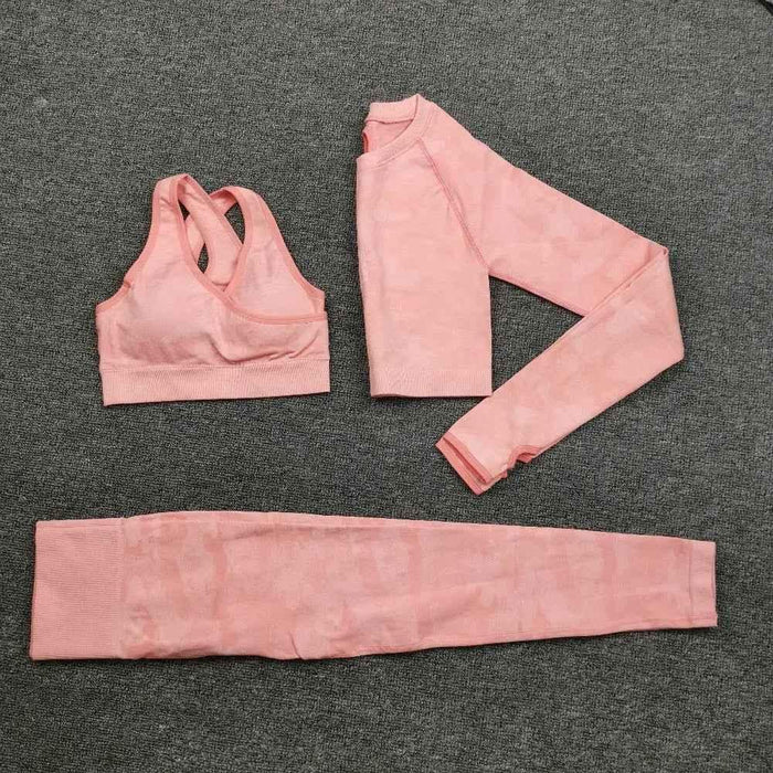 3PCS Camouflage Yoga Set for Women Seamless Fitness Yoga Bra Sports Bra High Waist GYM Camo leggings Pants Fitness Suits