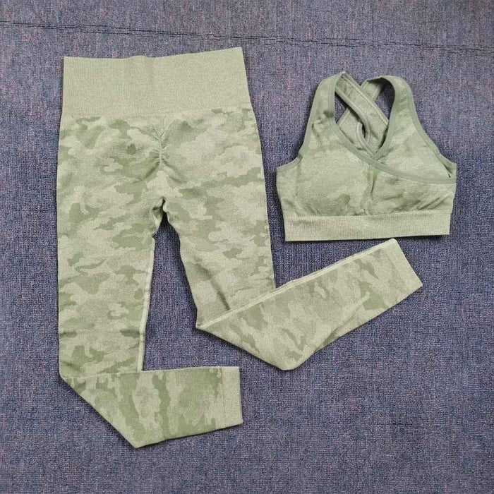 3PCS Camouflage Yoga Set for Women Seamless Fitness Yoga Bra Sports Bra High Waist GYM Camo leggings Pants Fitness Suits