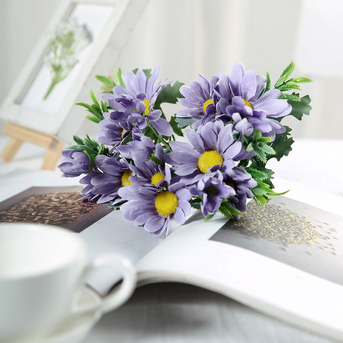 4 Pack | 11inch Artificial Daisy Flower Bushes, Silk Flowers For Vases - Lavender | eFavorMart